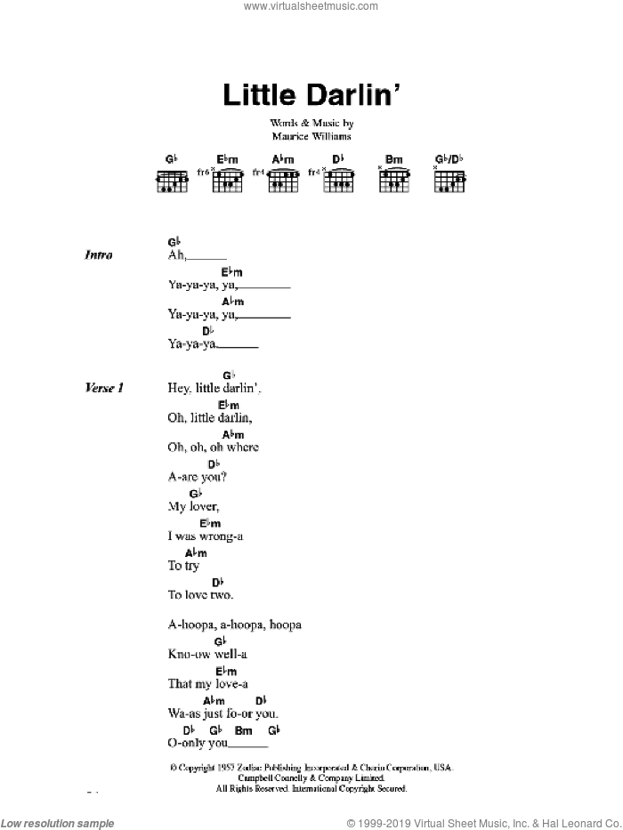 Little Darlin' sheet music for guitar (chords) by Maurice Williams, intermediate skill level