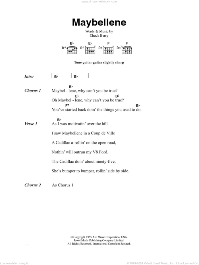 Maybellene sheet music for guitar (chords) by Chuck Berry, intermediate skill level