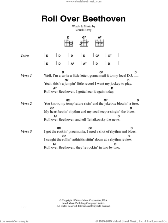 Roll Over Beethoven sheet music for guitar (chords) by Chuck Berry, intermediate skill level