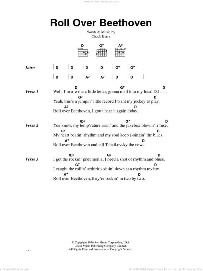 Roll Over Beethoven sheet music for guitar (chords) by Chuck Berry, intermediate skill level