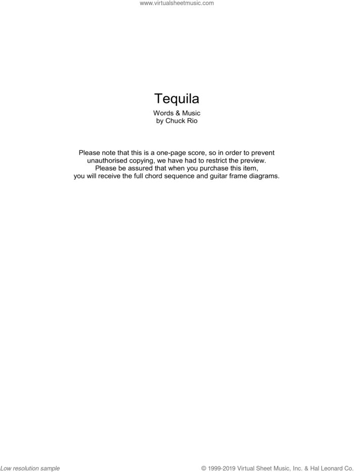 Tequila sheet music for guitar (chords) by The Champs and Chuck Rio, intermediate skill level