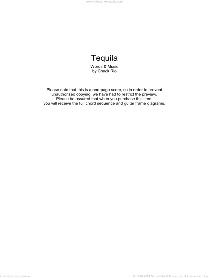 Tequila sheet music for guitar (chords) by The Champs and Chuck Rio, intermediate skill level