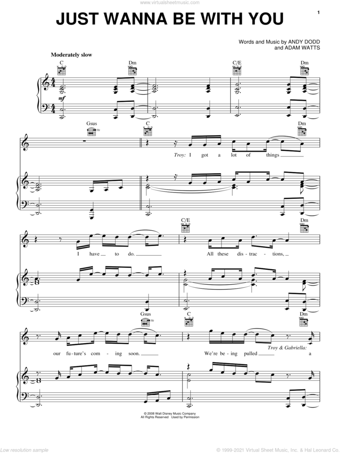 Just Wanna Be With You sheet music for voice, piano or guitar by High School Musical 3, Adam Watts and Andy Dodd, intermediate skill level