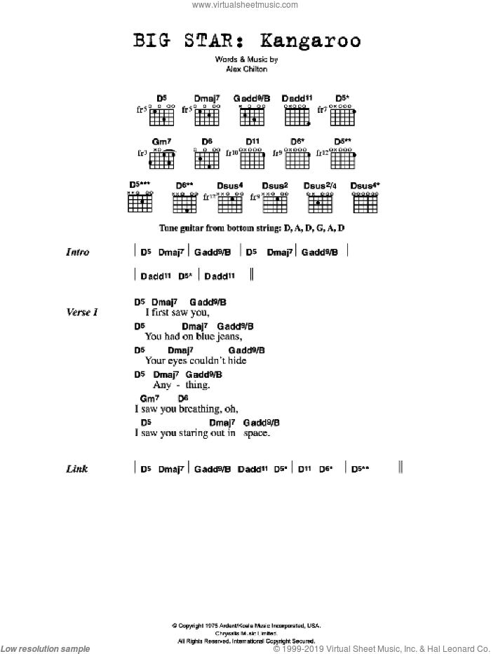 Kangaroo sheet music for guitar (chords) by Big Star and Alex Chilton, intermediate skill level