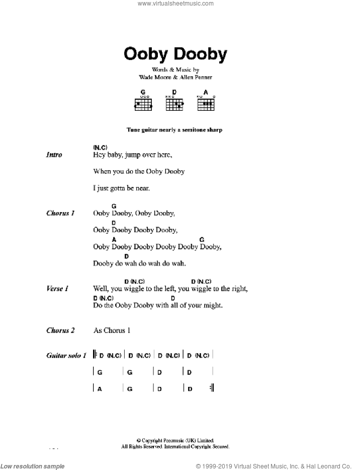 Ooby Dooby sheet music for guitar (chords) by Roy Orbison, Allen Penner and Wade Moore, intermediate skill level