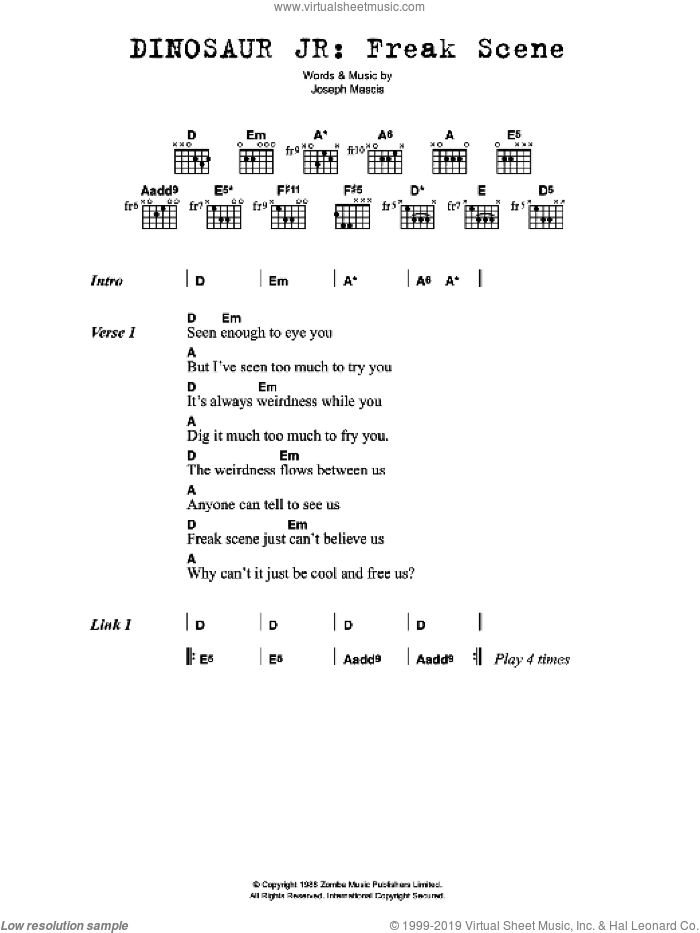 Freak Scene sheet music for guitar (chords) by Dinosaur Jr. and Joseph Mascis, intermediate skill level