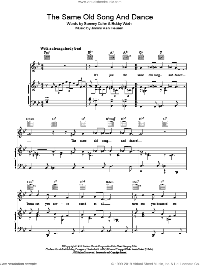 The Same Old Song And Dance sheet music for voice, piano or guitar by Frank Sinatra, Jimmy Van Heusen, Bobby Worth and Sammy Cahn, intermediate skill level