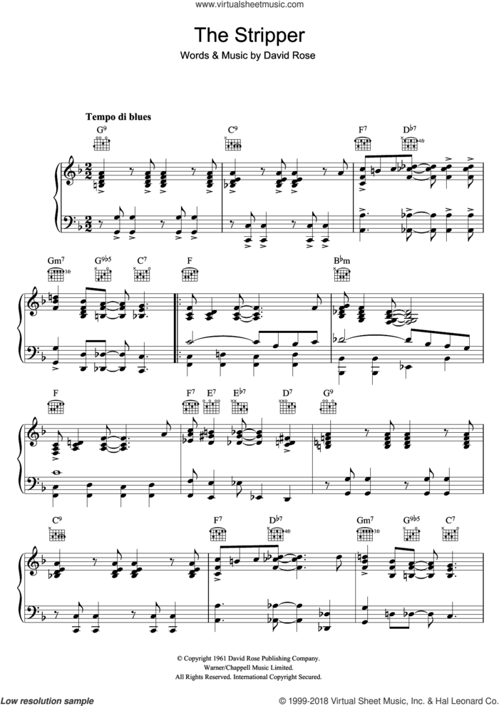 The Stripper sheet music for piano solo by David Rose Orchestra, intermediate skill level