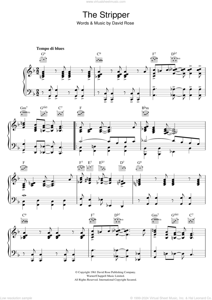 The Stripper sheet music for piano solo by David Rose Orchestra, intermediate skill level