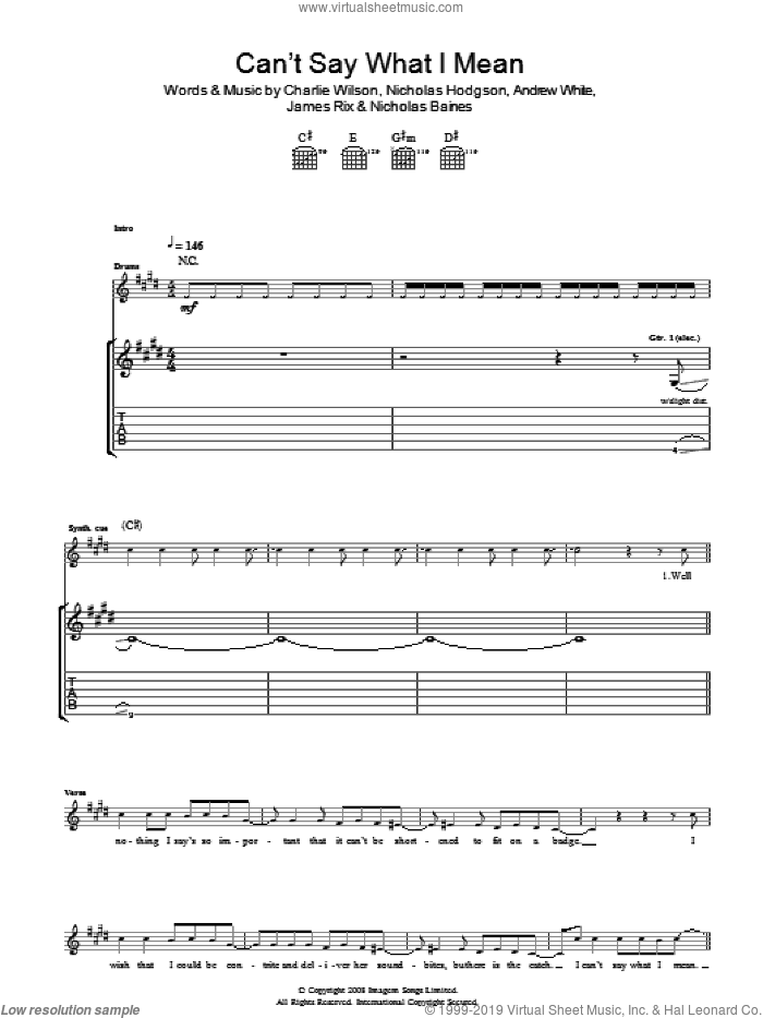 Can't Say What I Mean sheet music for guitar (tablature) by Kaiser Chiefs, Andrew White, Charlie Wilson, James Rix, Nicholas Baines and Nicholas Hodgson, intermediate skill level