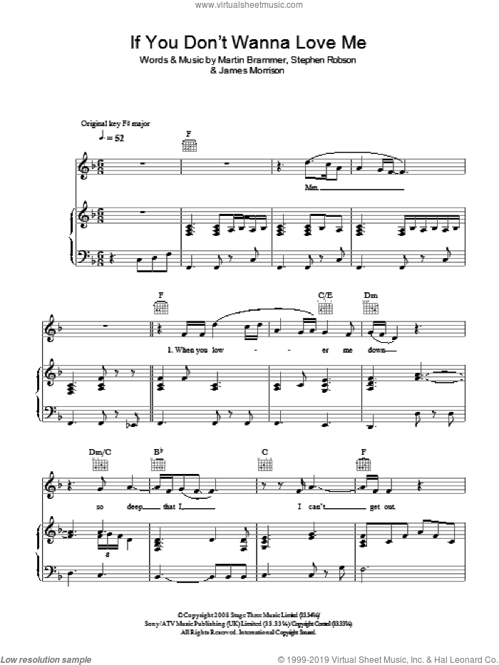 If You Don't Wanna Love Me sheet music for voice, piano or guitar by James Morrison, Martin Brammer and Steve Robson, intermediate skill level