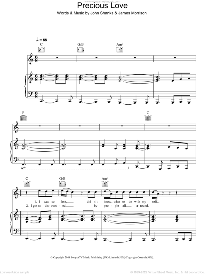 Precious Love sheet music for voice, piano or guitar by James Morrison and John Shanks, intermediate skill level