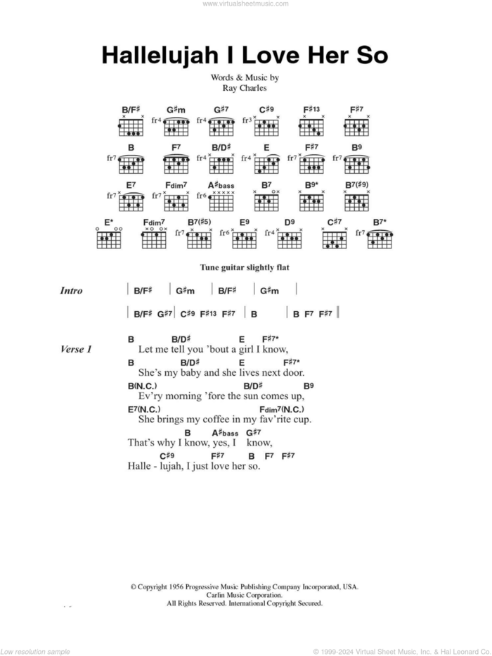 Hallelujah I Love Her So sheet music for guitar (chords) by Ray Charles, intermediate skill level