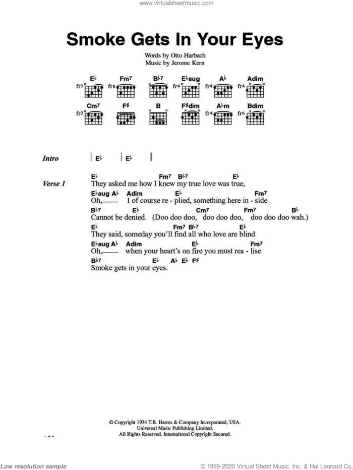Smoke Gets In Your Eyes sheet music for guitar (chords) by The Platters, Jerome Kern and Otto Harbach, intermediate skill level