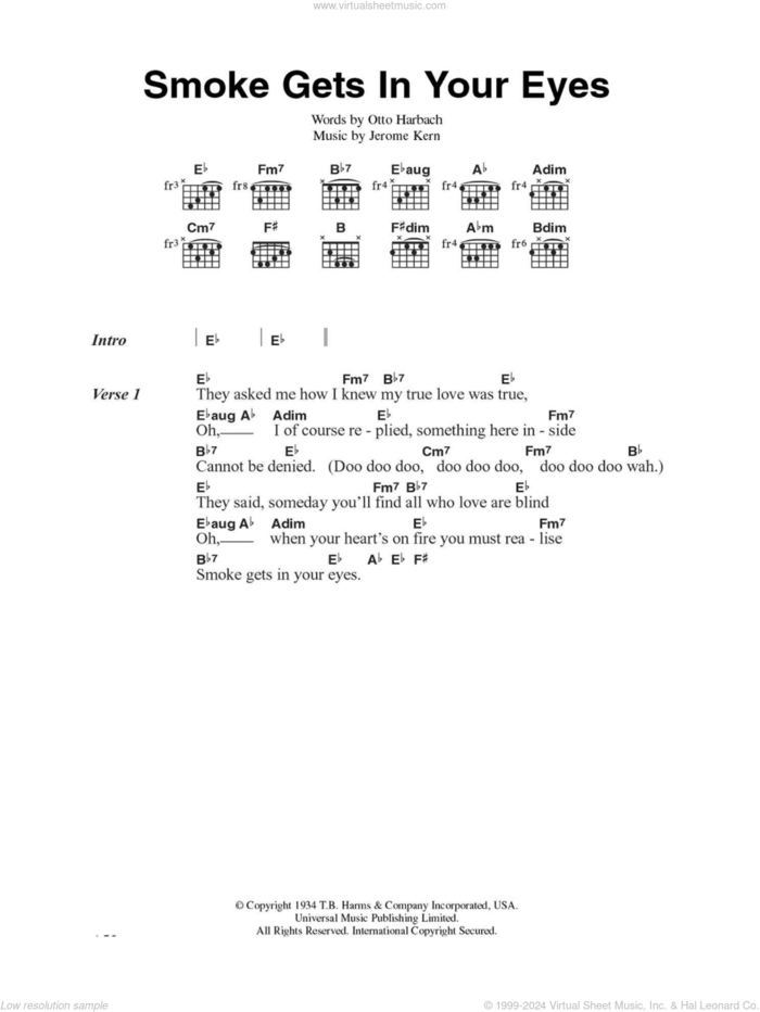 Smoke Gets In Your Eyes sheet music for guitar (chords) by The Platters, Jerome Kern and Otto Harbach, intermediate skill level