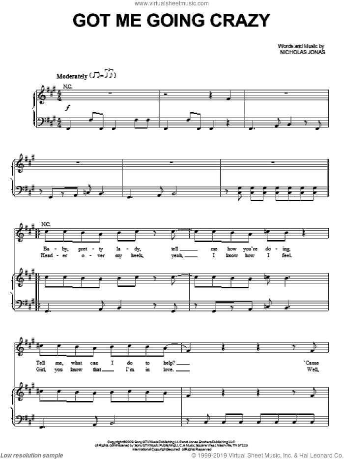 Got Me Going Crazy sheet music for voice, piano or guitar by Jonas Brothers and Nicholas Jonas, intermediate skill level