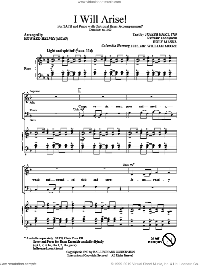 I Will Arise! sheet music for choir (SATB: soprano, alto, tenor, bass) by Howard Helvey, Joseph Hart and William Moore, intermediate skill level