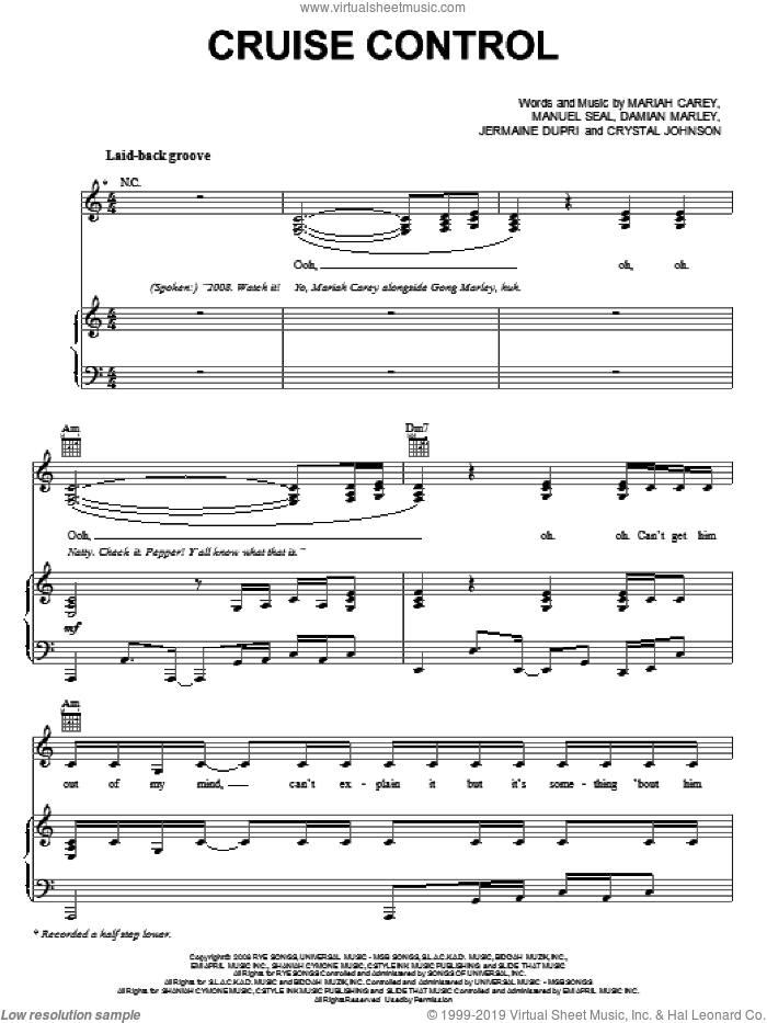 Cruise Control sheet music for voice, piano or guitar by Mariah Carey, Crystal Johnson, Damian Marley, Jermaine Dupri and Manuel Seal, intermediate skill level