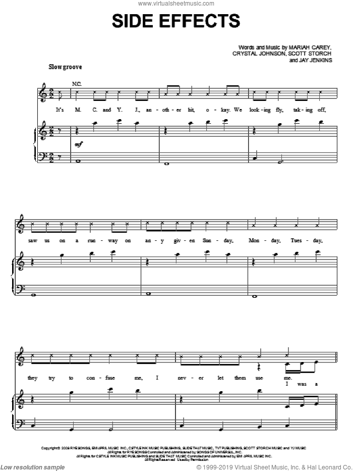 Side Effects sheet music for voice, piano or guitar by Mariah Carey, Crystal Johnson, Jay Jenkins and Scott Storch, intermediate skill level