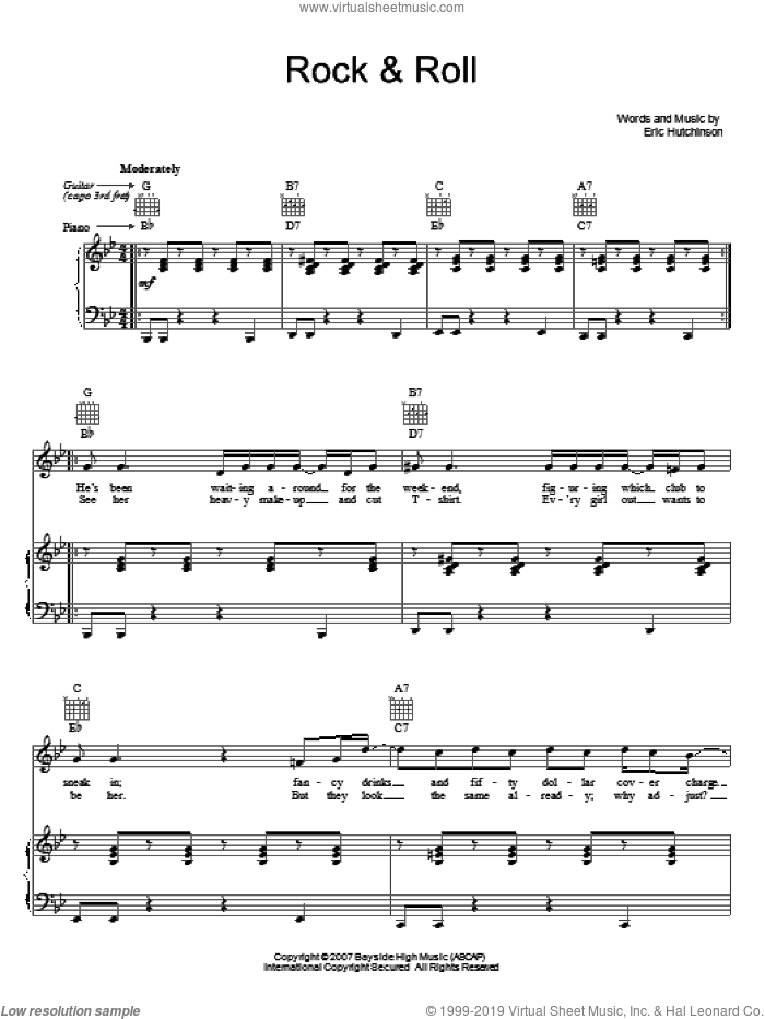 Rock and Roll sheet music for voice, piano or guitar by Eric Hutchinson, intermediate skill level