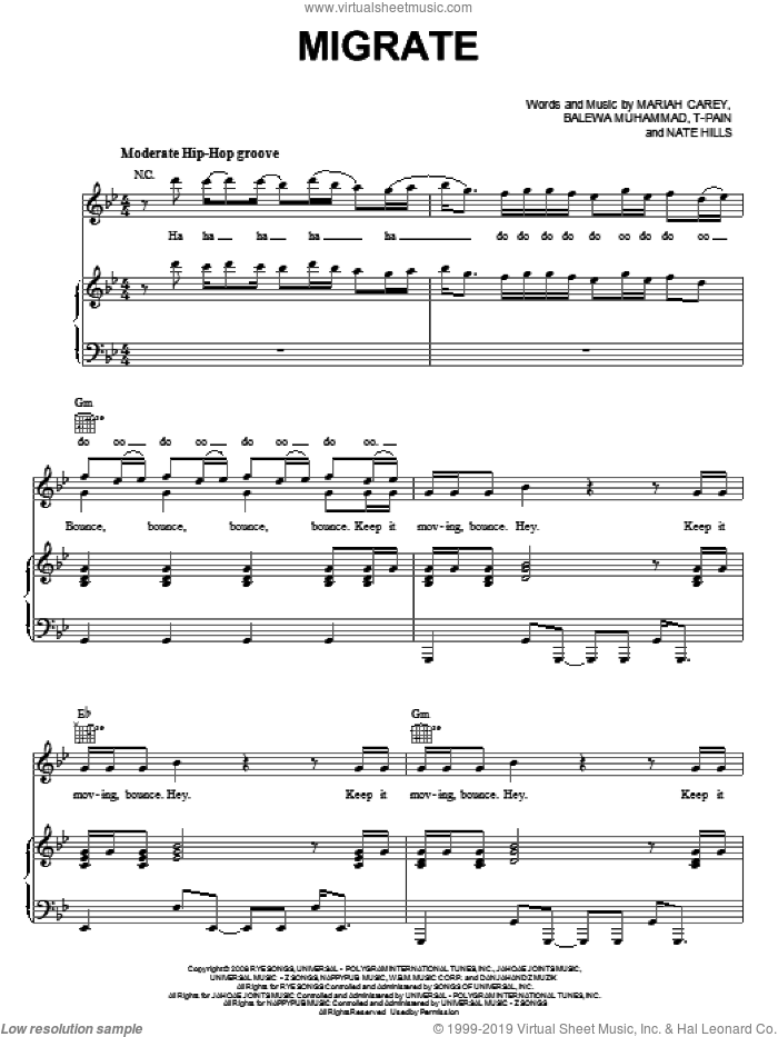 Migrate sheet music for voice, piano or guitar by Mariah Carey, Balewa Muhammad, Nate Hills and T-Pain, intermediate skill level