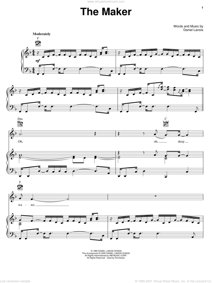 The Maker sheet music for voice, piano or guitar by Dave Matthews Band and Daniel Lanois, intermediate skill level