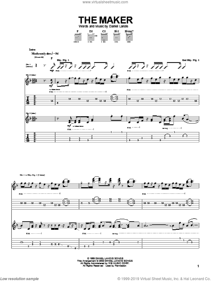 The Maker sheet music for guitar (tablature) by Dave Matthews Band and Daniel Lanois, intermediate skill level