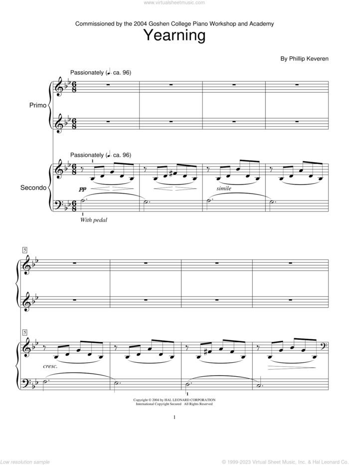Yearning (Piano Duet) sheet music for piano solo (elementary) by Phillip Keveren and Miscellaneous, beginner piano (elementary)