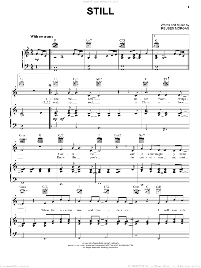 Still sheet music for voice, piano or guitar by Hillsong Worship, Hillsong and Reuben Morgan, intermediate skill level