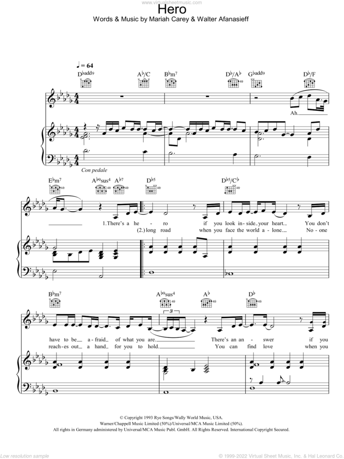 Hero sheet music for voice, piano or guitar by X Factor Finalists 2008, Mariah Carey and Walter Afanasieff, intermediate skill level