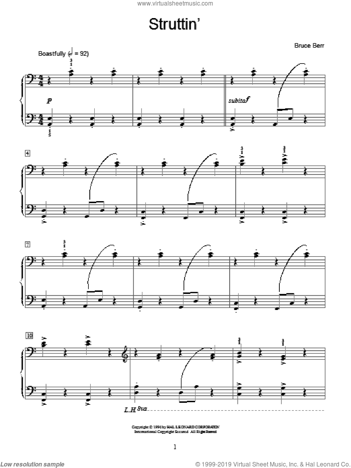 Struttin' sheet music for piano solo (elementary) by Bruce Berr and Miscellaneous, beginner piano (elementary)
