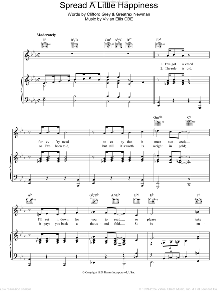 Spread A Little Happiness sheet music for voice, piano or guitar by Clifford Grey, Vivian Ellis and Greatrex Newman, intermediate skill level