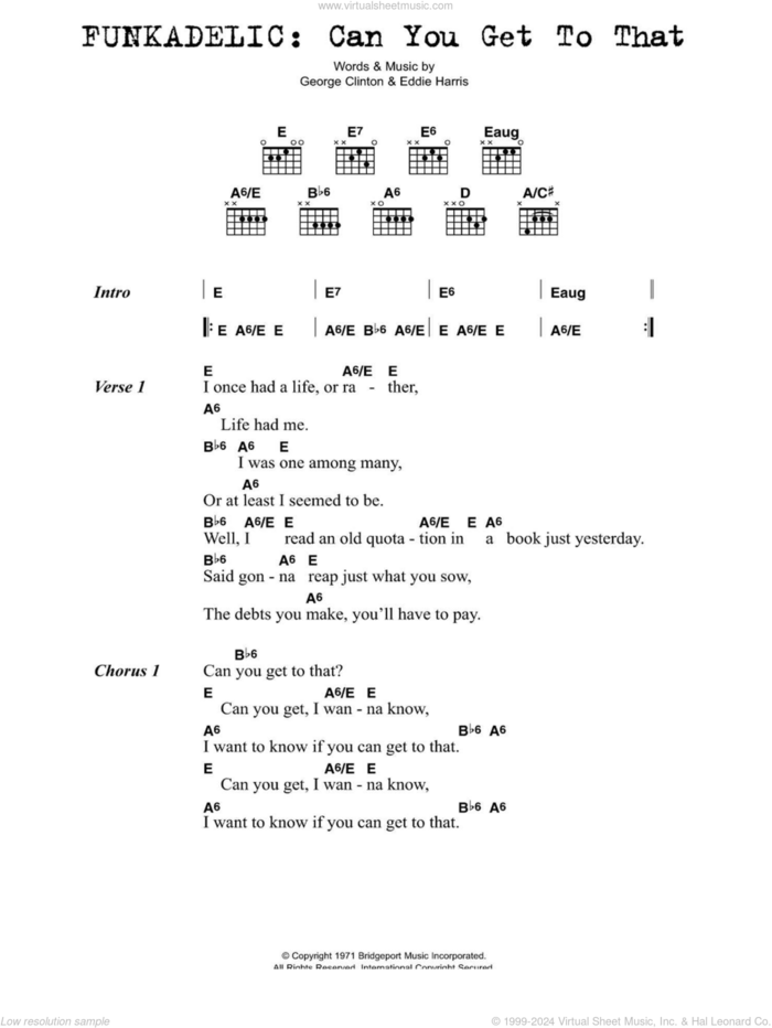 Can You Get To That sheet music for guitar (chords) by Funkadelic, Eddie Harris and George Clinton, intermediate skill level