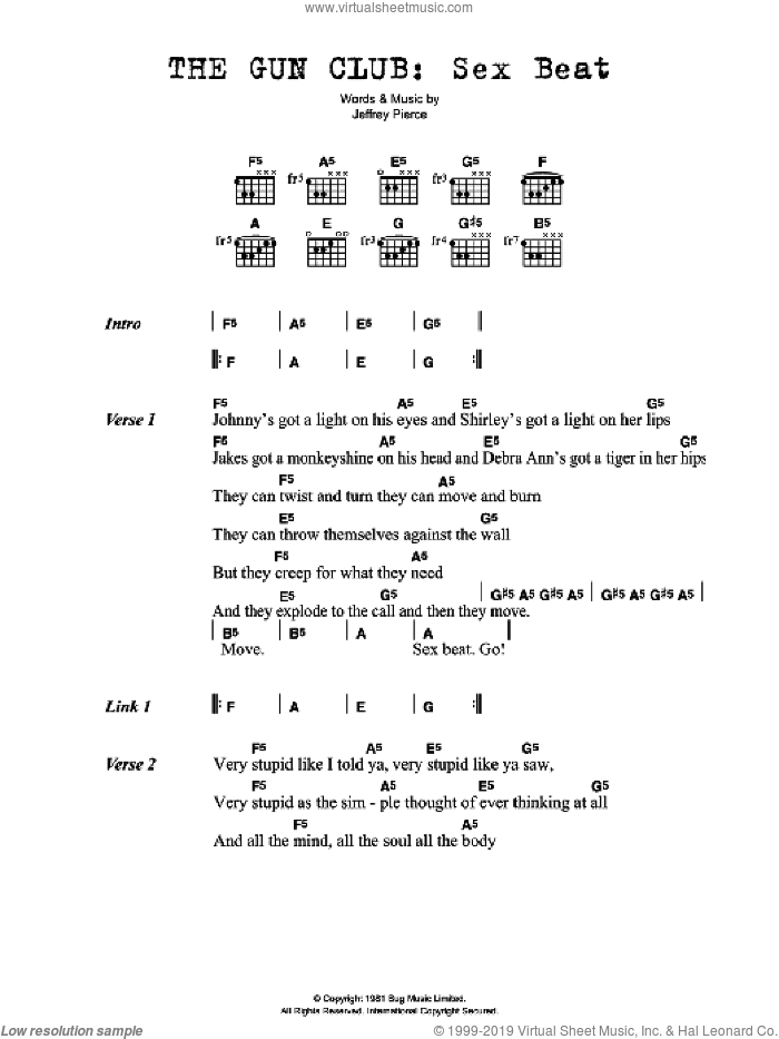 Sex Beat sheet music for guitar (chords) by Gun Club and Jeffrey Pierce, intermediate skill level