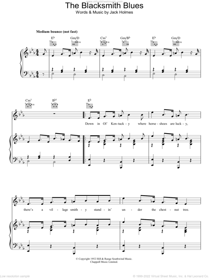 The Blacksmith Blues sheet music for voice, piano or guitar by Bing Crosby and Jack Holmes, intermediate skill level