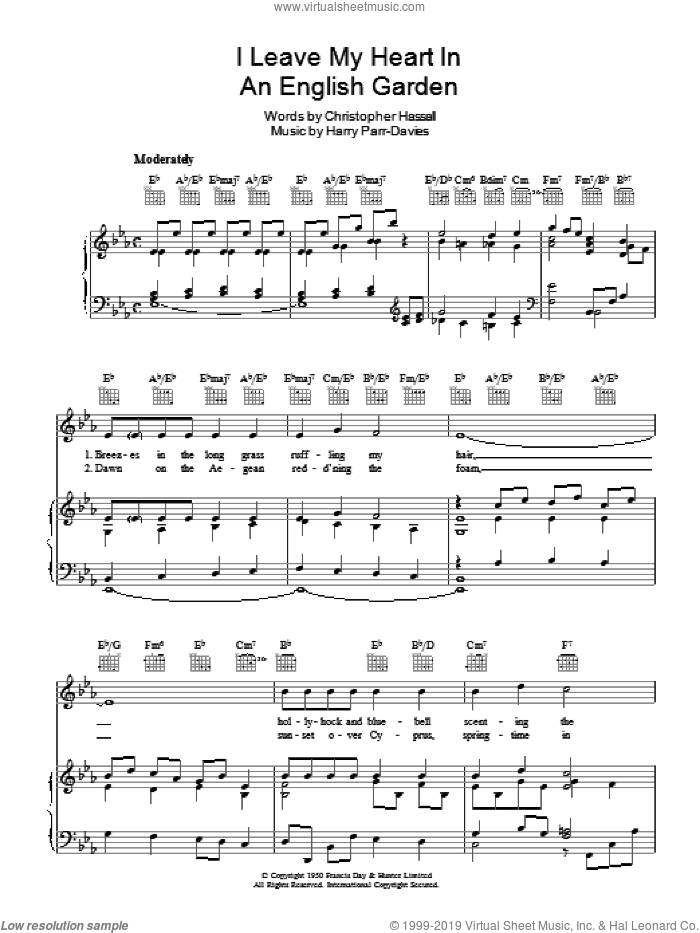 I Leave My Heart In An English Garden sheet music for voice, piano or guitar by Harry Parr-Davies and Christopher Hassall, intermediate skill level