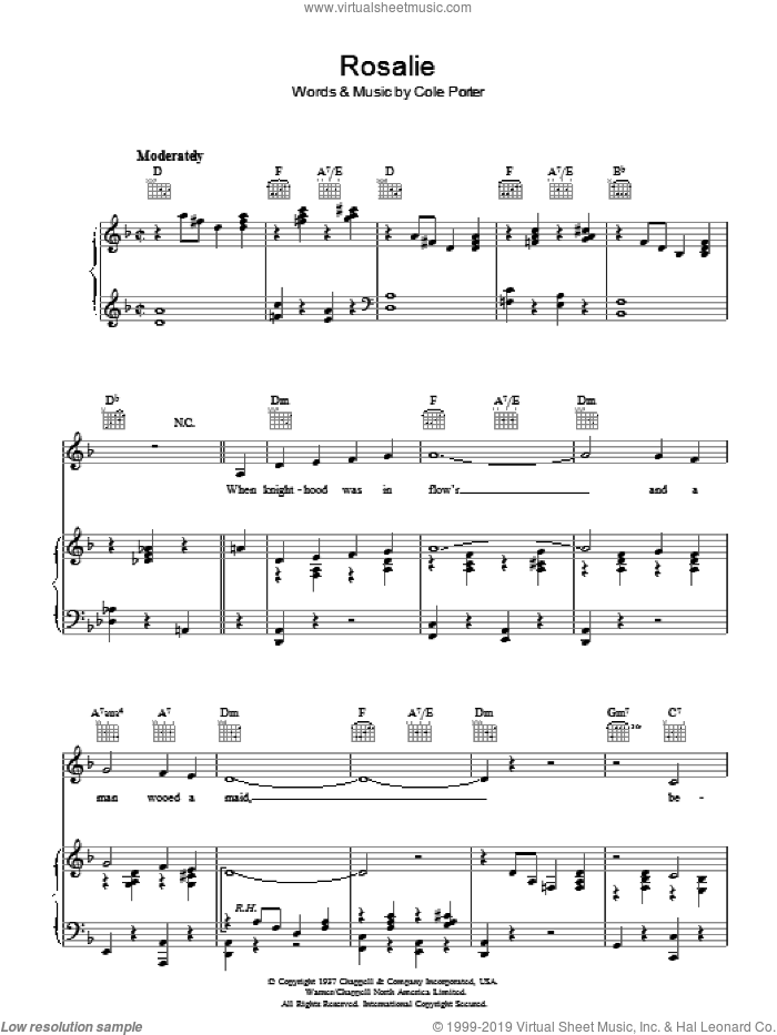 Rosalie sheet music for voice, piano or guitar by Cole Porter, intermediate skill level