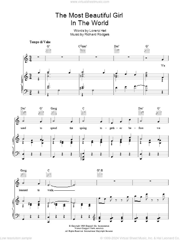 The Most Beautiful Girl In The World sheet music for voice, piano or guitar by Tony Bennett, Richard Rodgers and Lorenz Hart, intermediate skill level