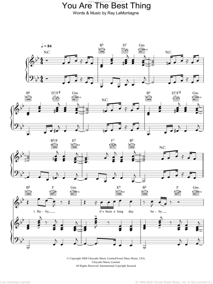 You Are The Best Thing sheet music for voice, piano or guitar by Ray LaMontagne, intermediate skill level
