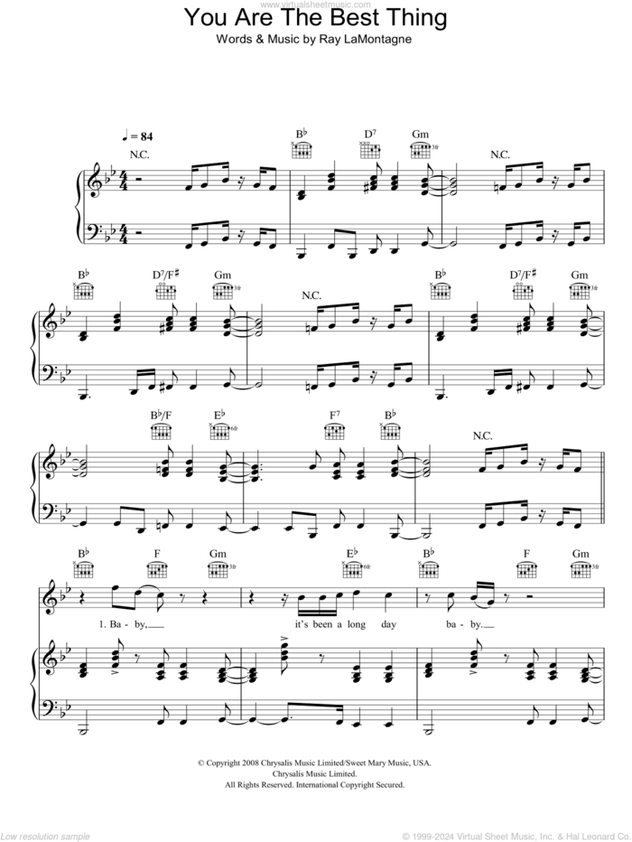 You Are The Best Thing sheet music for voice, piano or guitar by Ray LaMontagne, intermediate skill level