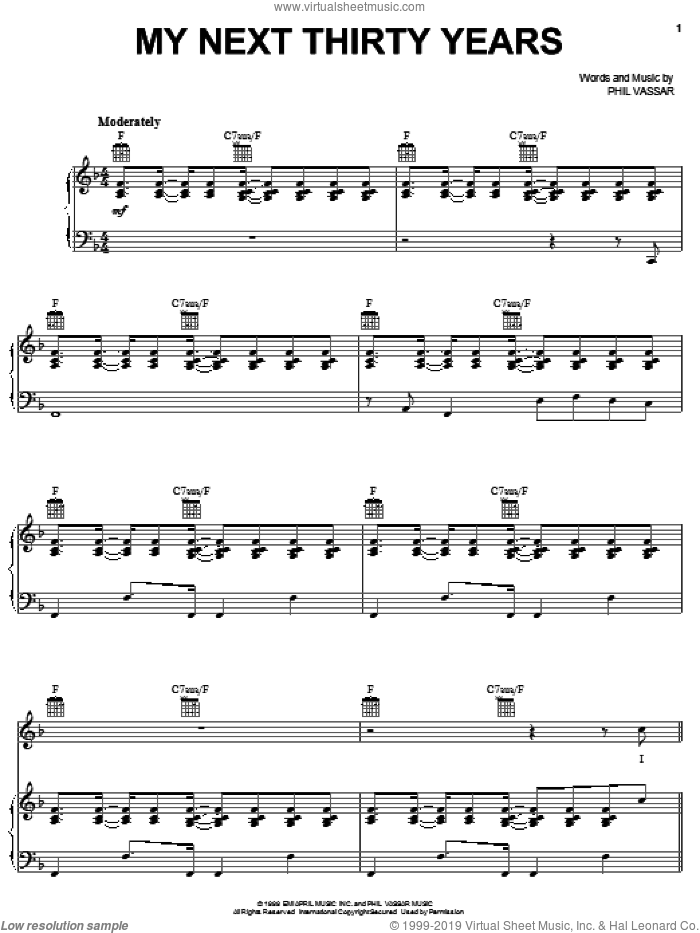My Next Thirty Years sheet music for voice, piano or guitar by Tim McGraw and Phil Vassar, intermediate skill level