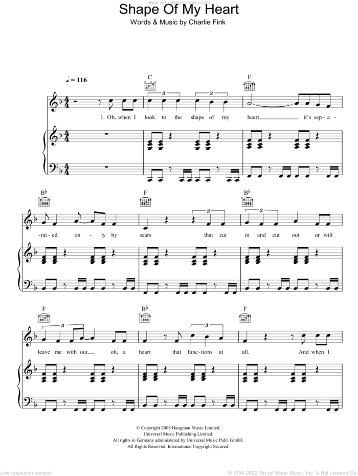 Shape Of My Heart sheet music for voice, piano or guitar by Noah And The Whale and Charlie Fink, intermediate skill level
