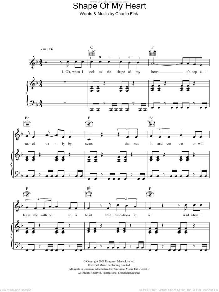 Shape Of My Heart sheet music for voice, piano or guitar by Noah And The Whale and Charlie Fink, intermediate skill level