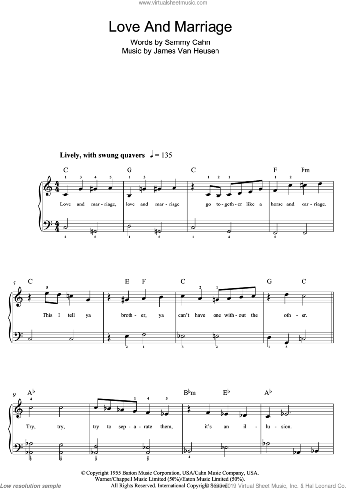 Love And Marriage sheet music for piano solo (beginners) by Frank Sinatra, Jimmy van Heusen, Jimmy Van Heusen and Sammy Cahn, beginner piano (beginners)