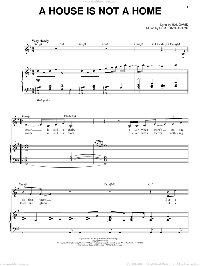 A House Is Not A Home sheet music for voice and piano by Steve Tyrell, Bacharach & David, Promises, Promises (Musical), Burt Bacharach and Hal David, intermediate skill level