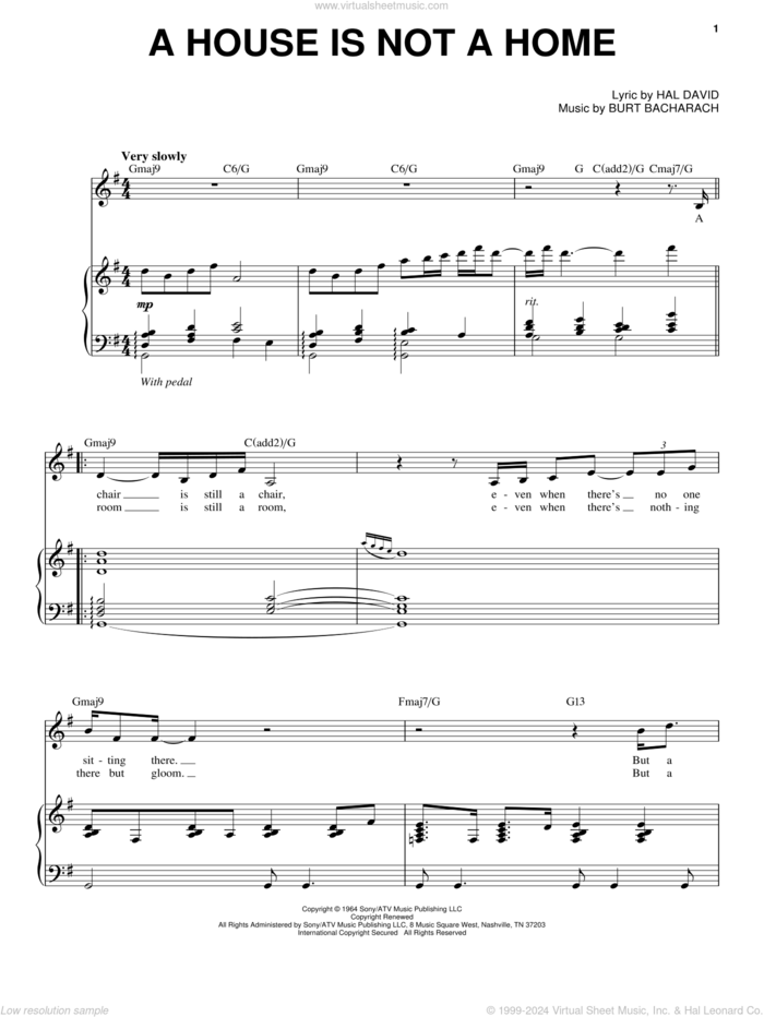 A House Is Not A Home sheet music for voice and piano by Steve Tyrell, Bacharach & David, Promises, Promises (Musical), Burt Bacharach and Hal David, intermediate skill level