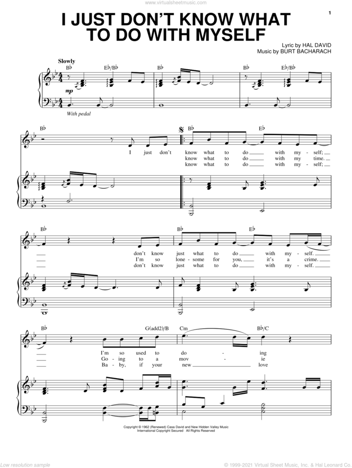 I Just Don't Know What To Do With Myself sheet music for voice and piano by Steve Tyrell, Bacharach & David, Dusty Springfield, Burt Bacharach and Hal David, intermediate skill level
