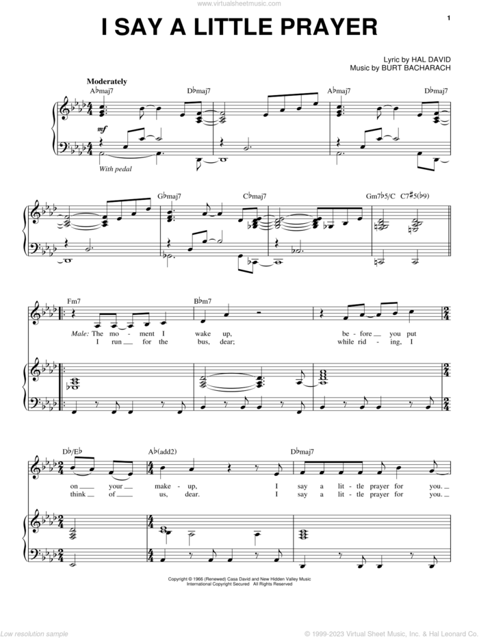 I Say A Little Prayer sheet music for voice and piano by Steve Tyrell, Bacharach & David, Promises, Promises (Musical), Burt Bacharach and Hal David, intermediate skill level