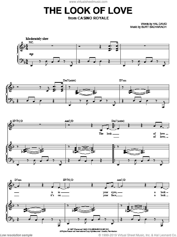 The Look Of Love sheet music for voice and piano by Steve Tyrell, Bacharach & David, Burt Bacharach and Hal David, intermediate skill level