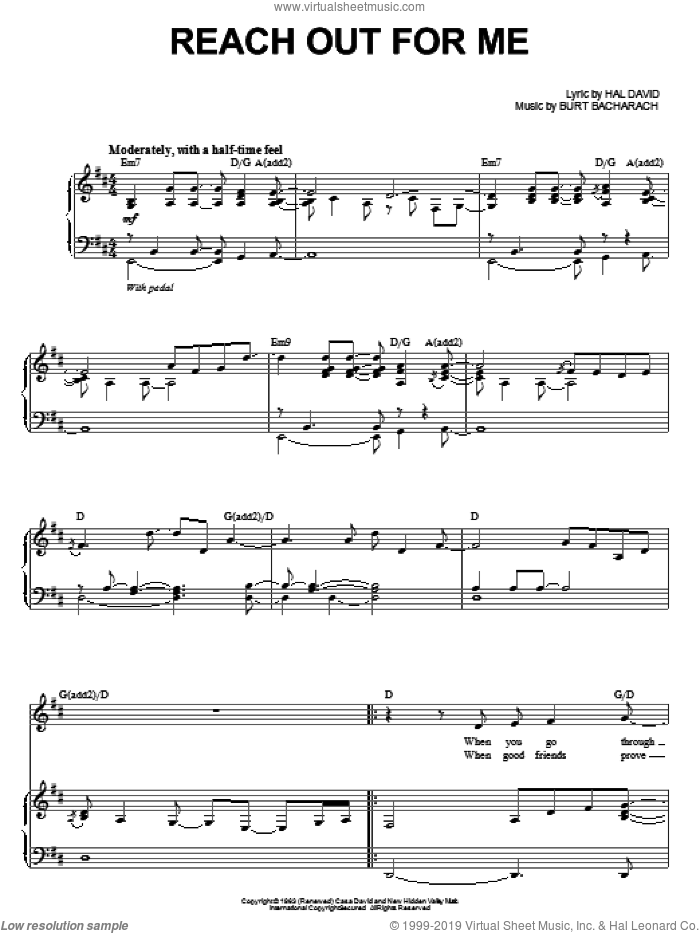 Reach Out For Me sheet music for voice and piano by Steve Tyrell, Bacharach & David, Burt Bacharach and Hal David, intermediate skill level